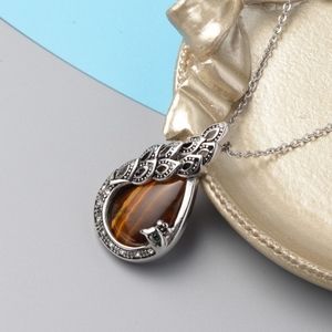 NWT South African Tiger's Eye White & Green Austrian Crystal Peacock Pendant Nec